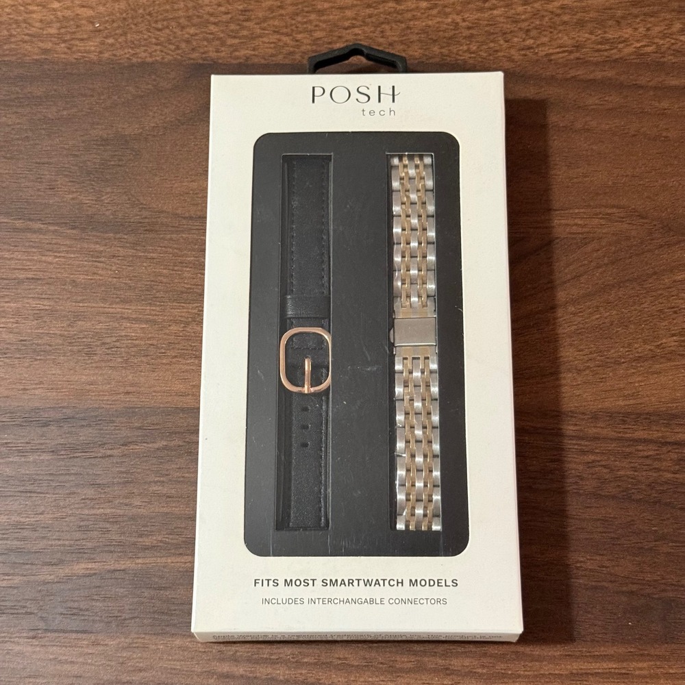 Posh Tech Smart Watch Band 2pk Unisex OS Black Silver Gold NEW Universal 20mm